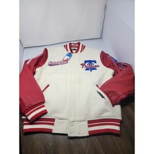 Pro Standard Script Tail Philadelphia Phillies Red and Cream Varsity Jacket Sz L